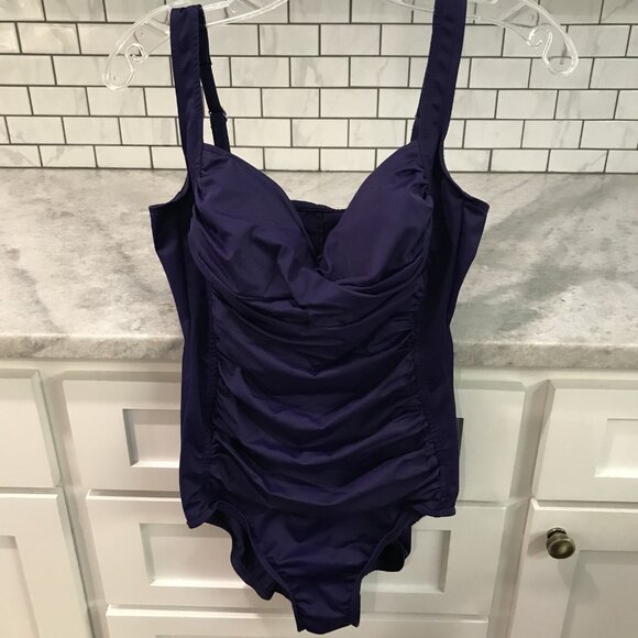 Trimshaper Swimsuit Womens 12 Purple Ruched One Piece Padded Cups Beach Boho - Picture 1 of 6